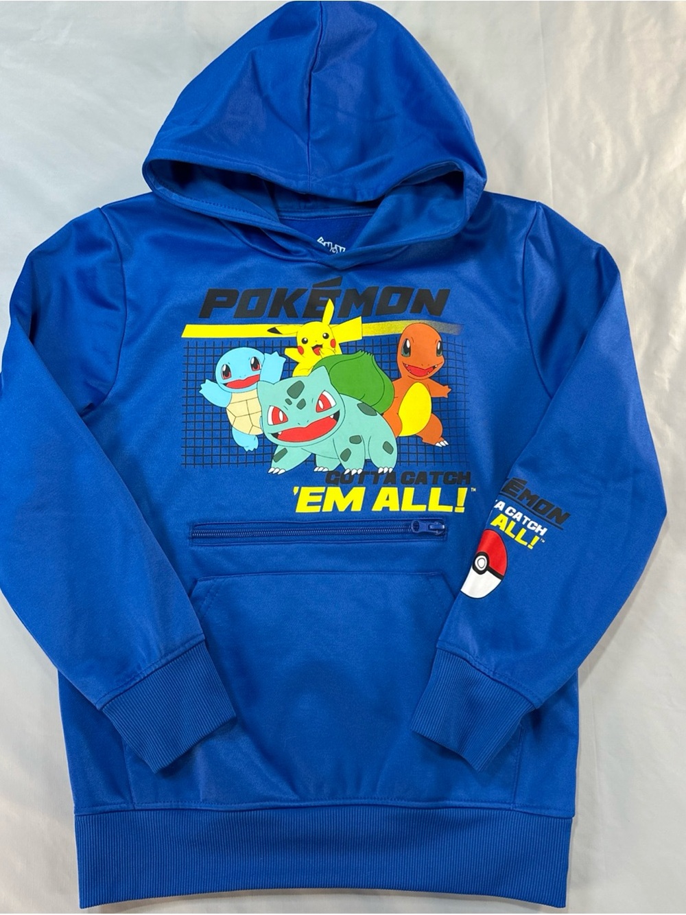 Pokemon Blue Kids Hoodie with Pikachu Squirtle Bulbasaur Charmander